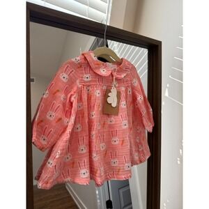 Angel Dear Organic Cotton Muslin Bunny Carrot Dress Diaper Cover 12-18M Pink NEW